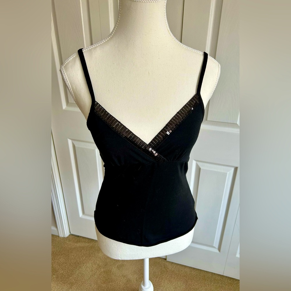 Black Sequined Neckline Cami with Spaghetti Straps